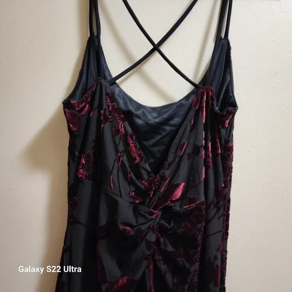Vtg Sz 8 Formal Dress Floral Maxi Burnout Blk Burgandy Velour Whimsigoth Boho - Picture 5 of 16